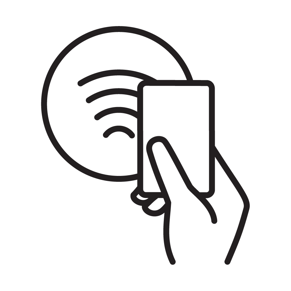 Contactless payments symbol of a hand holding a credit card over a tap area