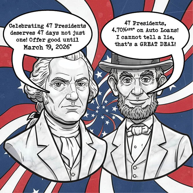 Busts of Presidents George Washington and Abe Lincoln chatting.